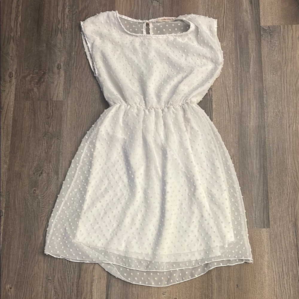 White Sleeveless White Polka Dot Dress